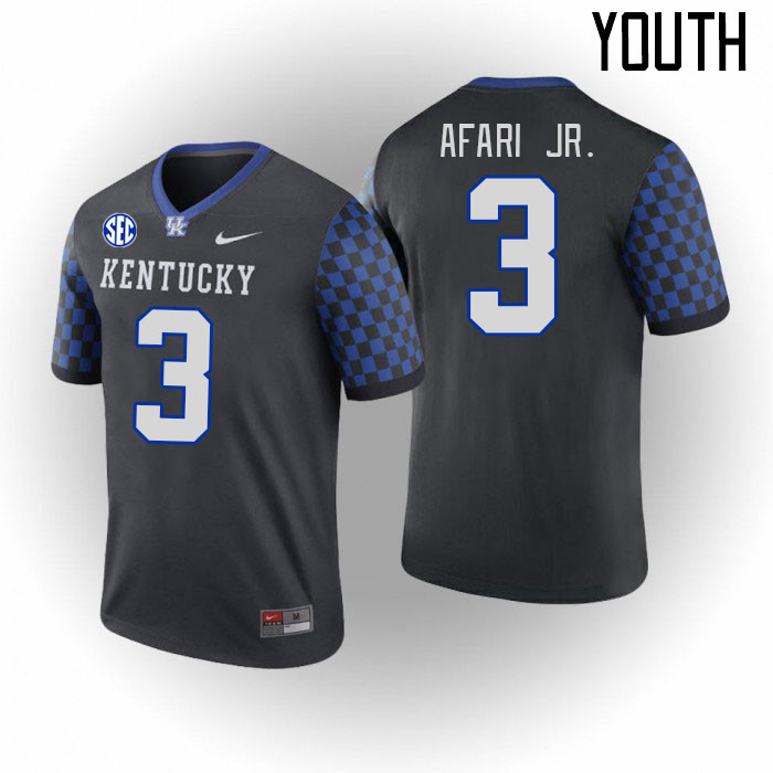 Youth #3 Alex Afari Jr. Kentucky Wildcats College Football Jerseys Stitched Sale-Black